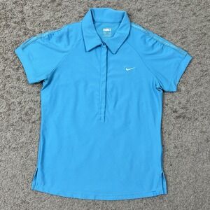 Nike Fit Dry Womens Short Sleeve Golf Polo Shirt Aqua Blue Size S 4-6 Pearl Snap